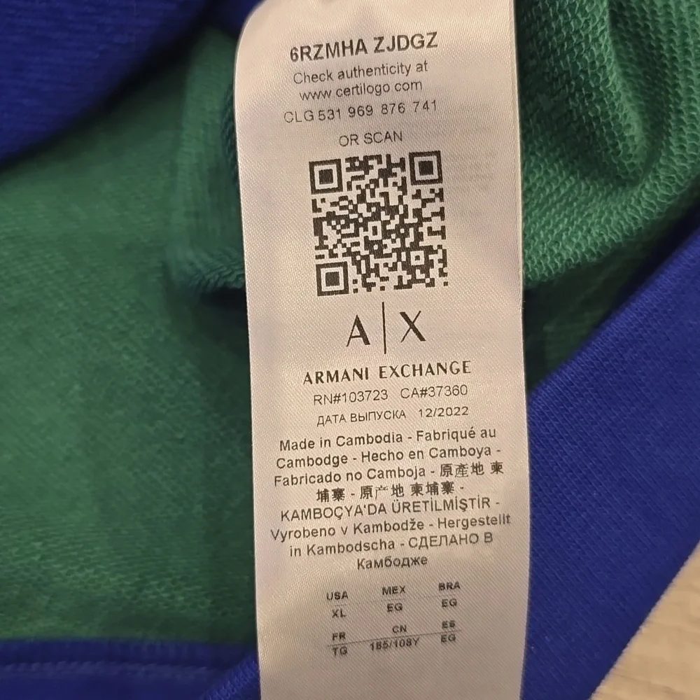 Armani exchange Colorblock black blue  green organic sweatshirt new mens XL RARE - Picture 5 of 6